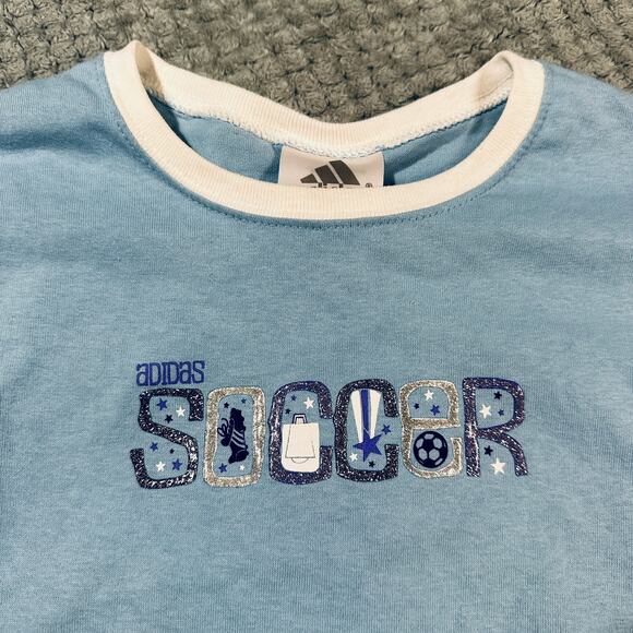 vintage y2k adidas soccer babydoll long sleeve tee baby blue purple tee M - Picture 3 of 6